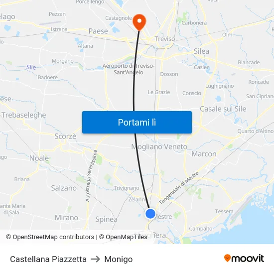 Castellana Piazzetta to Monigo map