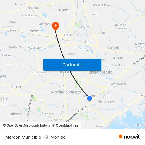 Marcon Municipio to Monigo map