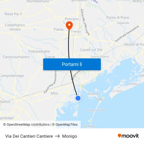 Via Dei Cantieri Cantiere to Monigo map