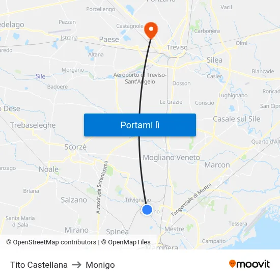 Tito Castellana to Monigo map