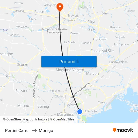 Pertini Carrer to Monigo map