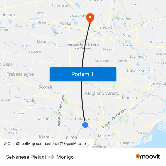 Selvanese Pleiadi to Monigo map