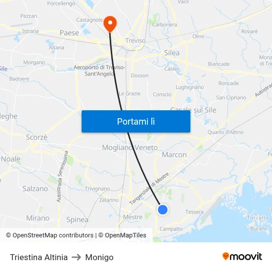 Triestina Altinia to Monigo map