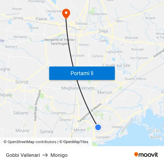 Gobbi Vallenari to Monigo map