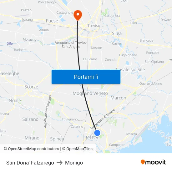 San Dona' Falzarego to Monigo map