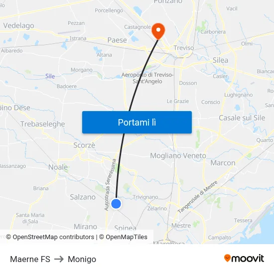 Maerne FS to Monigo map