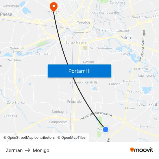 Zerman to Monigo map