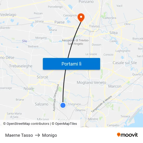 Maerne Tasso to Monigo map