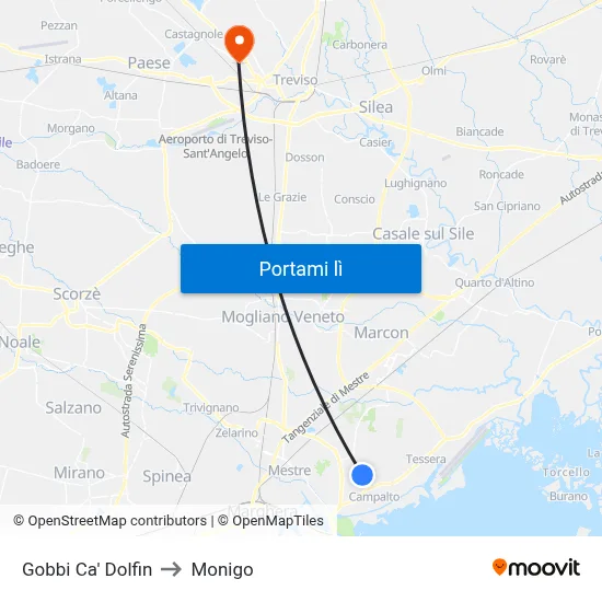 Gobbi Ca' Dolfin to Monigo map