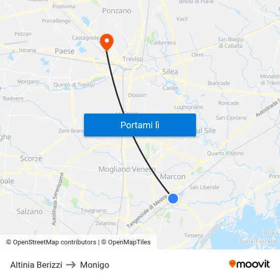 Altinia Berizzi to Monigo map