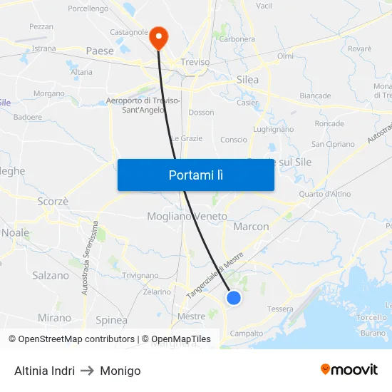Altinia Indri to Monigo map