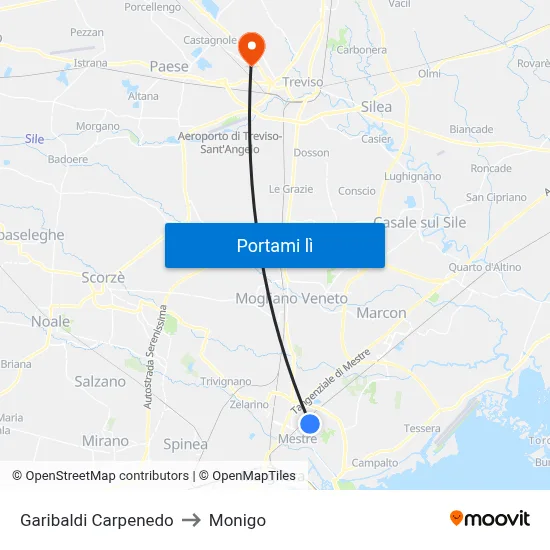Garibaldi  Carpenedo to Monigo map