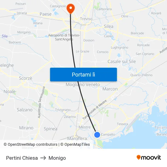 Pertini Chiesa to Monigo map