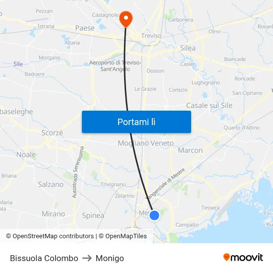 Bissuola Colombo to Monigo map