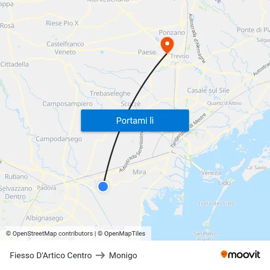Fiesso D'Artico Centro to Monigo map