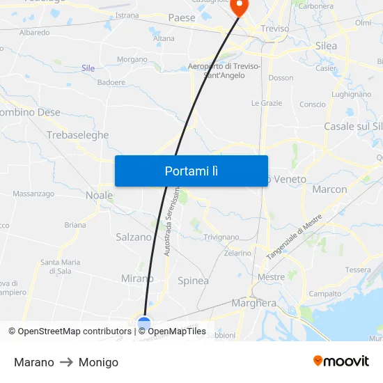 Marano to Monigo map