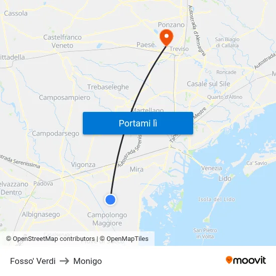 Fosso' Verdi to Monigo map