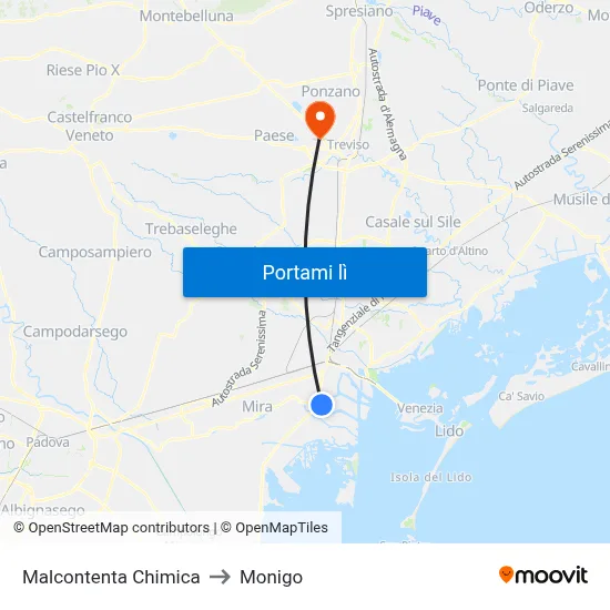Malcontenta Chimica to Monigo map