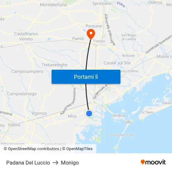 Padana Del Luccio to Monigo map