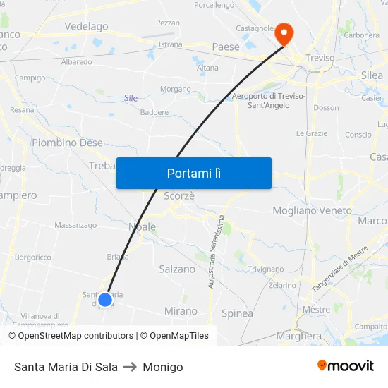 Santa Maria Di Sala to Monigo map