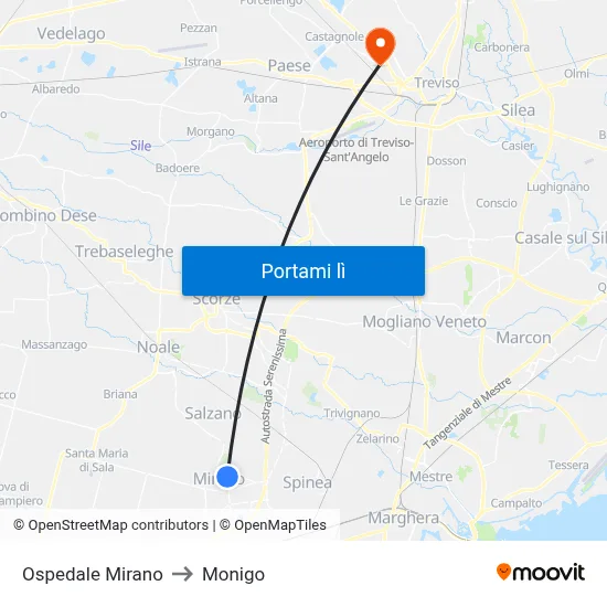 Ospedale Mirano to Monigo map