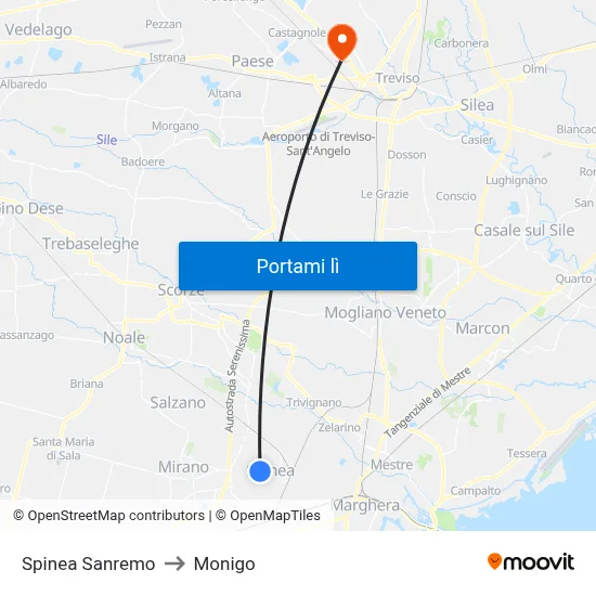 Spinea Sanremo to Monigo map