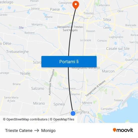 Trieste Catene to Monigo map