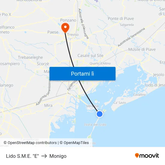 Lido S.M.E. "E" to Monigo map