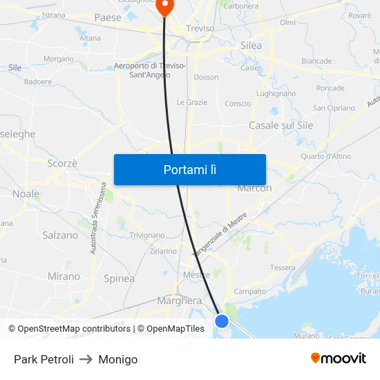 Park Petroli to Monigo map