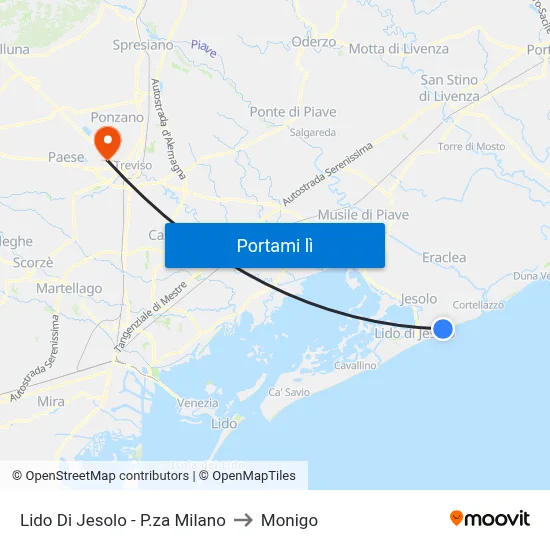 Lido Di Jesolo - P.za Milano to Monigo map