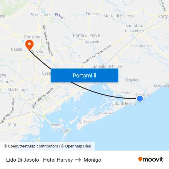 Lido Di Jesolo - Hotel Harvey to Monigo map