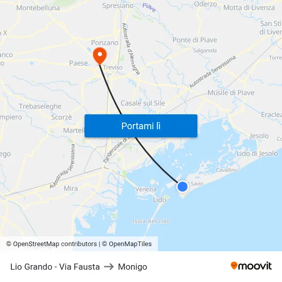 Lio Grando - Via Fausta to Monigo map