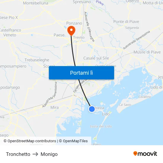 Tronchetto to Monigo map