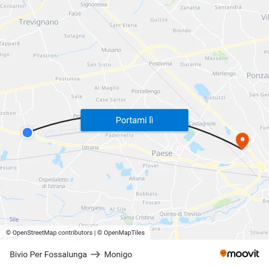 Bivio Per Fossalunga to Monigo map