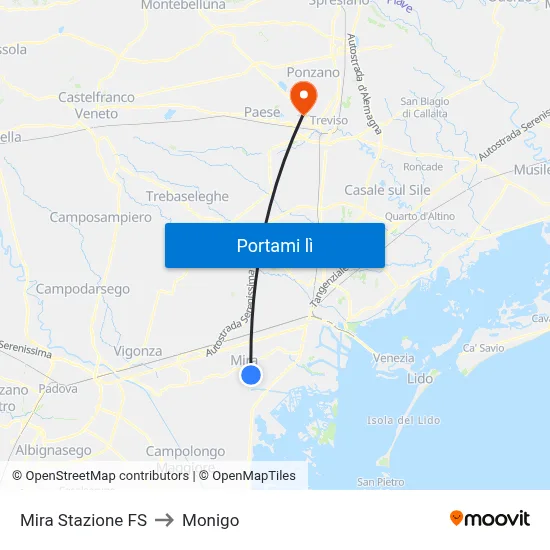 Mira Stazione FS to Monigo map