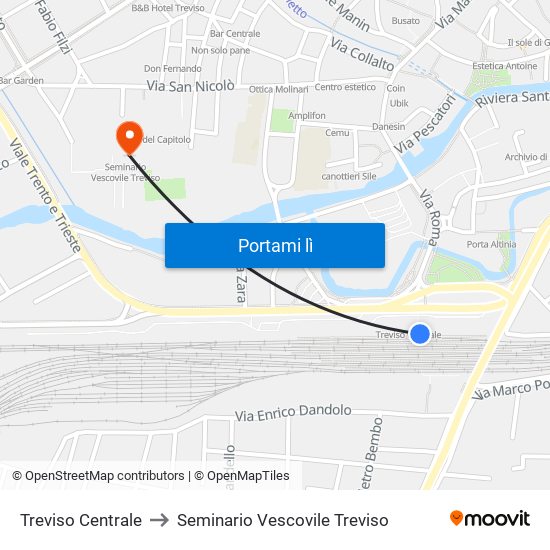 Treviso Centrale to Seminario Vescovile Treviso map