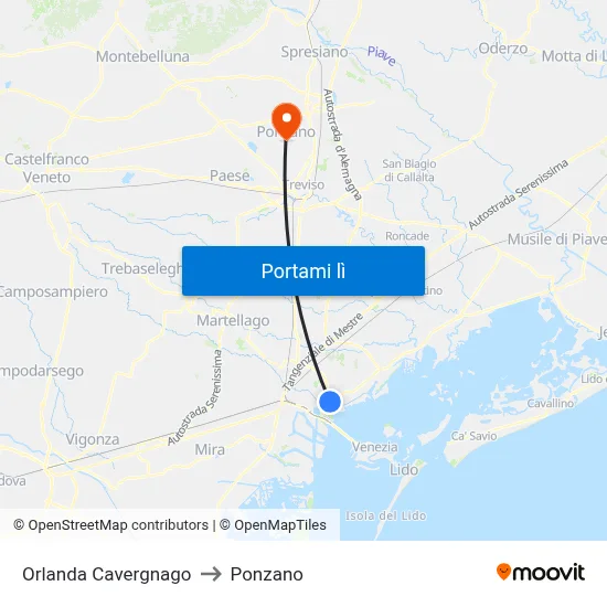 Orlanda Cavergnago to Ponzano map
