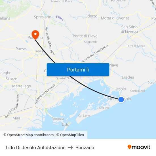 Lido Di Jesolo Autostazione to Ponzano map