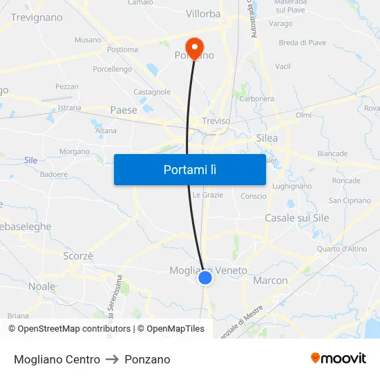 Mogliano Centro to Ponzano map