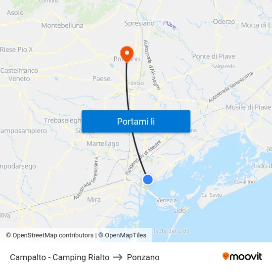 Campalto - Camping Rialto to Ponzano map