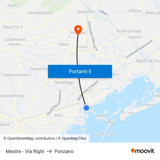 Mestre - Via Righi to Ponzano map