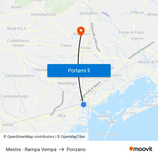 Mestre - Rampa Vempa to Ponzano map