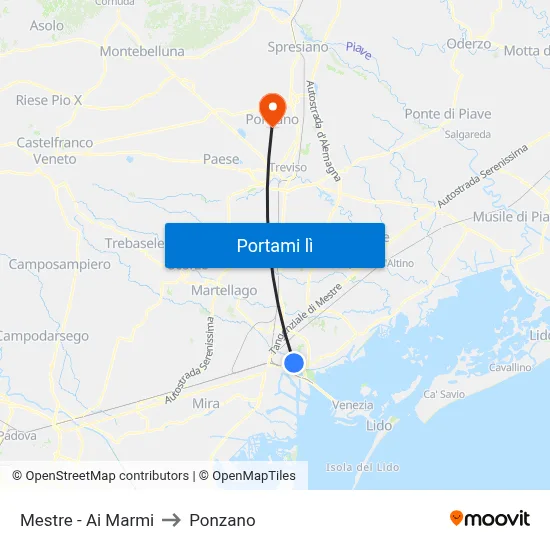 Mestre - Ai Marmi to Ponzano map