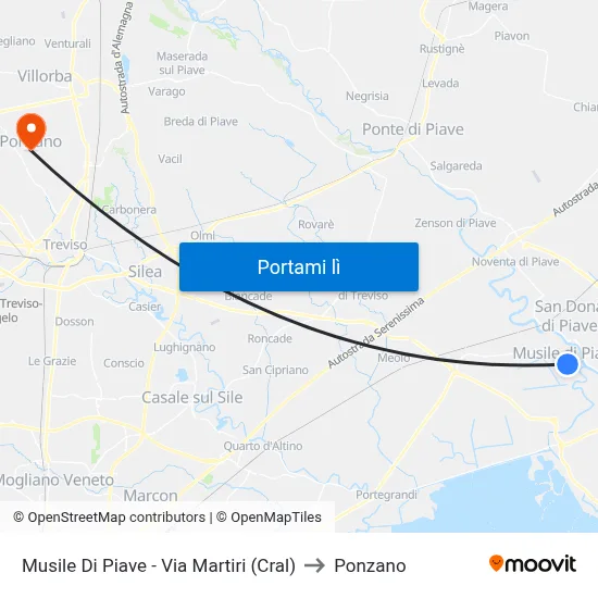 Musile Di Piave - Via Martiri (Cral) to Ponzano map