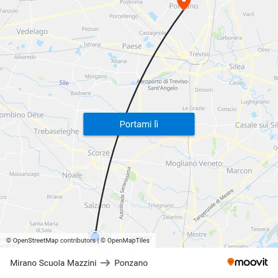 Mirano Scuola Mazzini to Ponzano map