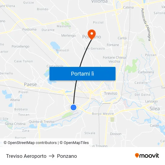 Treviso Aeroporto to Ponzano map
