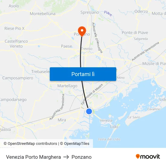 Venezia Porto Marghera to Ponzano map