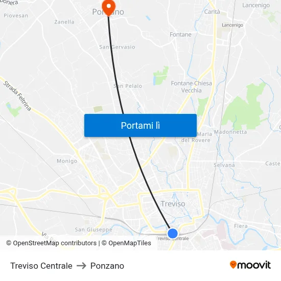 Treviso Centrale to Ponzano map