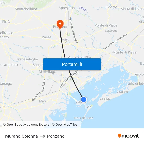 Murano Colonna to Ponzano map