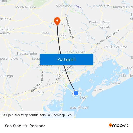 San Stae to Ponzano map